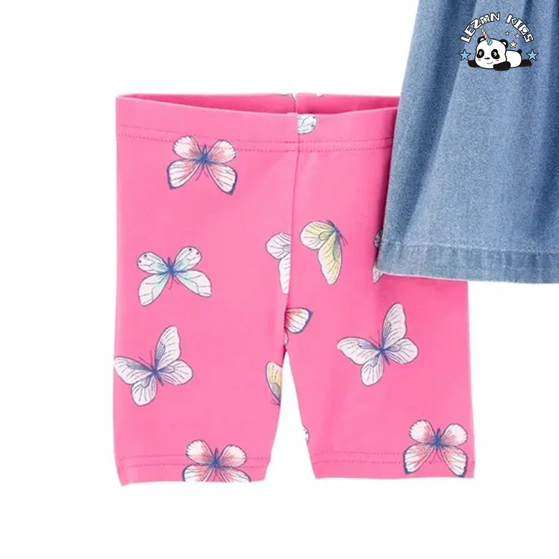 LEZONKIDS - Girls Denim Set Butterfly Legging Shorts Sleeveless OEM Denim Top Toddler Girls Clothing Sets Summer